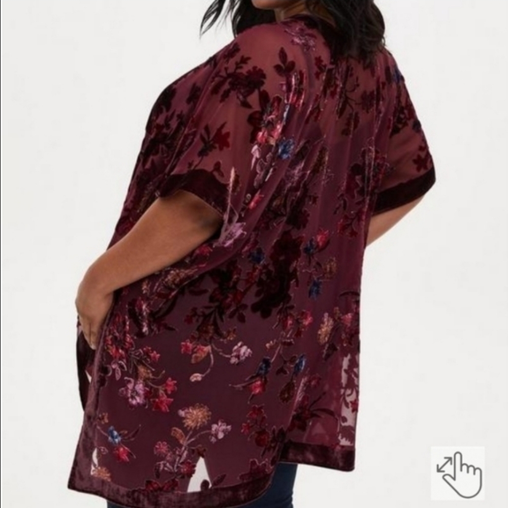 TORRID Floral Burgundy Burnout Kimono.  Size 2. New without tags. Beautiful